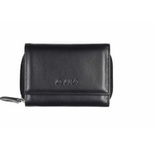 Aka Deri Düz Siyah  Kadın Cüzdanı (467-1)
