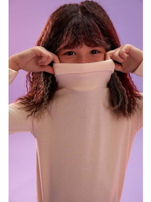 DeFacto Kız Çocuk Balıkçı Yaka Triko Görünümlü Isı Yalıtımlı Warmtech Uzun Kollu Tişört R9797A620WN