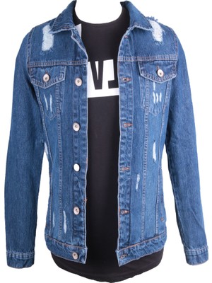 Viking's Line Denim Lazer Işlemli Mavi Mont