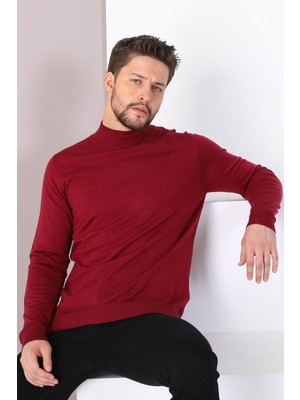 Ferraro Bordo Yarım Balıkçı Yaka Erkek Triko Kazak