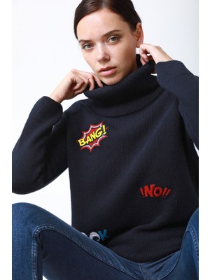 Ferraro Lacivert Balıkçı Yaka Kaşmirli Kadın Triko Kazak