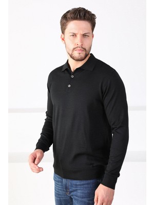 Ferraro Siyah Polo Yaka Superfine Erkek Triko Kazak