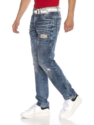 Cipo & Baxx CD655 Düşük Bel Yırtık Detaylı Mavi Erkek Jeans