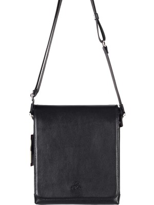 Akaderi Düz Siyah - Omuzdan Askılı Deri Çanta 308