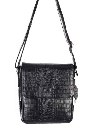 Akaderi Siyah Timsah Desenli - Omuzdan Askılı Deri Çanta 303