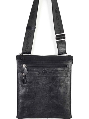 Akaderi Siyah Lazer Desenli - Omuzdan Askılı Deri Çanta 326