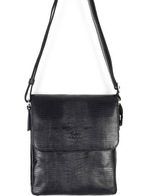 Akaderi Siyah Lazer Desenli - Omuzdan Askılı Deri Çanta 360