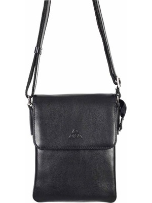 Akaderi Düz Siyah - Omuzdan Askılı Deri Çanta 322