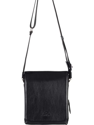 Akaderi Düz Siyah - Omuzdan Askılı Deri Çanta 355