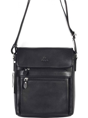 Akaderi Düz Siyah - Omuzdan Askılı Deri Çanta 323
