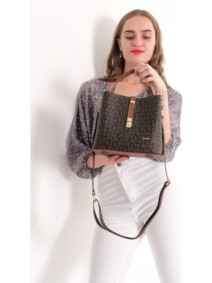 Just Polo Kahverengi-Taba Kadın Kilit Detaylı Omuz Çantası