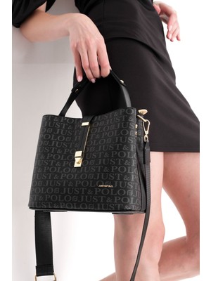 Just Polo Siyah Kadın Kilit Detaylı Omuz Çantası