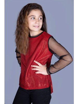 Toontoy Kız Çocuk Kolları Tüllü Tişört