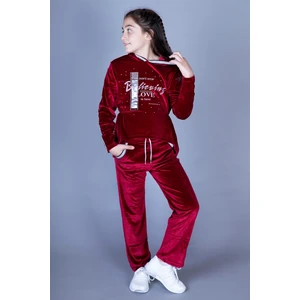 Kız Çocuk Kapüşonlu Kadife Takım