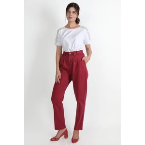 Pileli Chino Pantolon Bordo