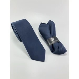 Düz Renk Mendilli Kravat Lacivert