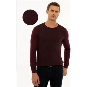 Pierre Cardin Erkek Bordo Slim Fit Bisiklet Yaka Triko Kazak 50233725-VR014