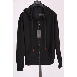 Siyah Kapüşonlu Fermuarlı Pamuk Spor Sweatshirt