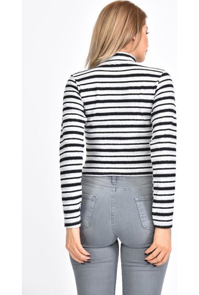 Modkofoni Balıkçı Yaka Çizgili Uzun Kollu Yünlü Kaşkorse Siyah Body