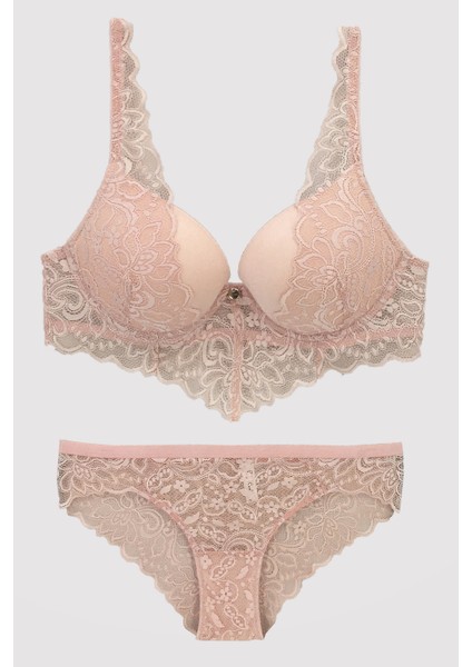 4737 Pudra Rome Balenli Soft Push Up Sütyen Takımı