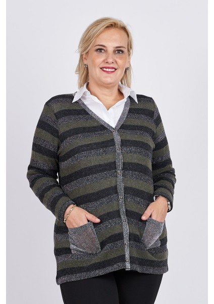 Kadın Çizgili Hırka 3329107 Haki