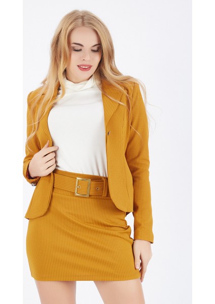 Önü Tek Düğmeli Manşetler Çift Düğmeli Likralı Fitilli Ceket | CKT32385