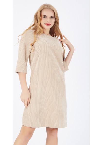 Sırtı 40 Cm.gizli Fermuarlı Truvakar Kol Kadife Elbise | ELB32565