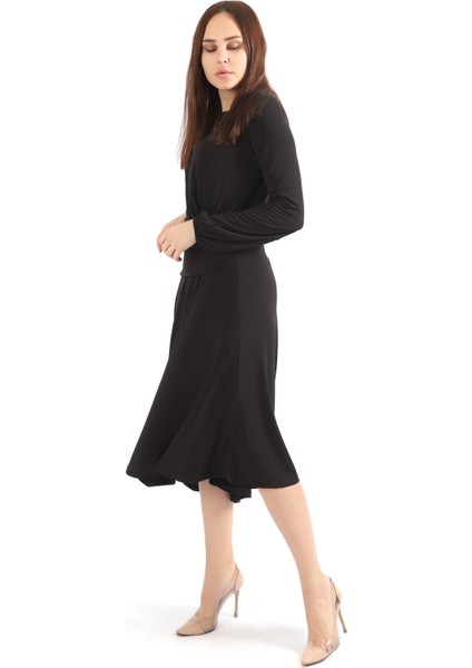 Beli Volanlı Sandy Elbise | ELB32267 Siyah