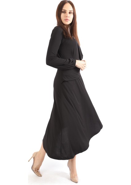 Beli Volanlı Sandy Elbise | ELB32267 Siyah