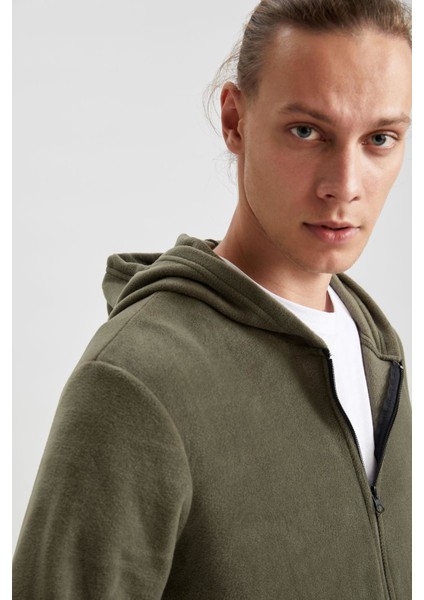 Defacto Fit Slim Fit Kapüşonlu Fermuarlı Spor Polar Sweatshirt S8767AZ20CW