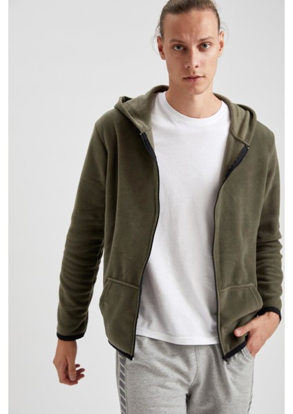 Defacto Fit Slim Fit Kapüşonlu Fermuarlı Spor Polar Sweatshirt S8767AZ20CW