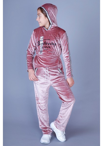 Kız Çocuk Kapüşonlu Kadife Takım