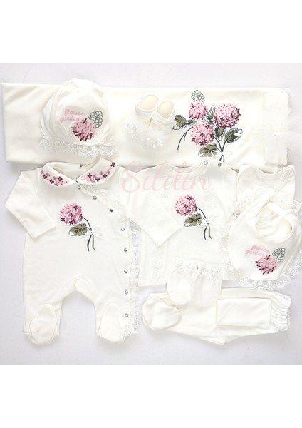 Kız Bebek Natural 10 Lu Hastane Çıkışı Işlemeli Çiçek Desenli