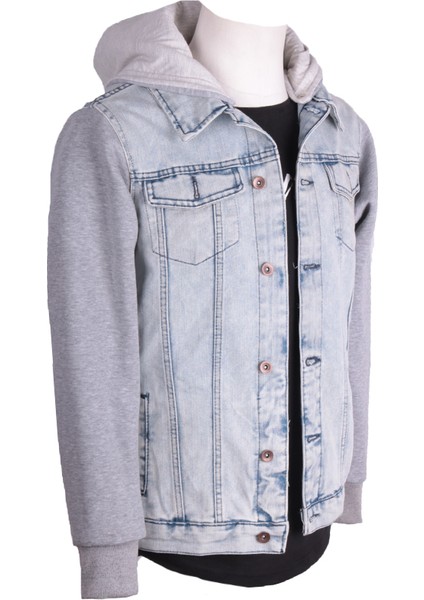 Erkek Denim Kapüşonlu Mont Trend Buz Mavi