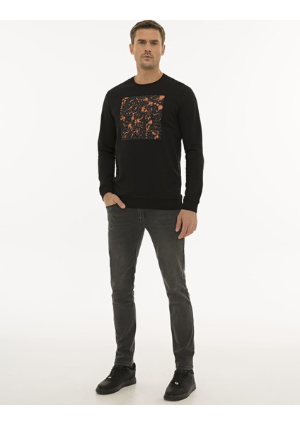 Erkek Siyah Standart Fit Sweatshirt 50235419-VR046