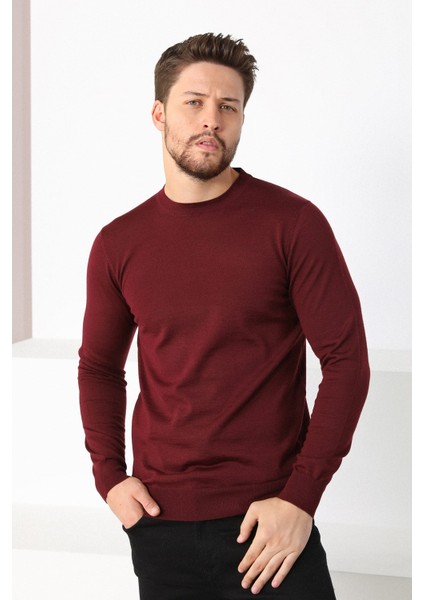 Bordo Bisiklet Yaka Superfine Erkek Triko Kazak