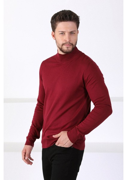 Bordo Yarım Balıkçı Yaka Erkek Triko Kazak