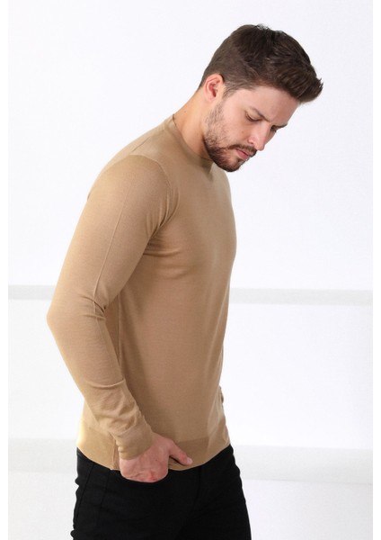 Camel Bisiklet Yaka Superfine Erkek Triko Kazak