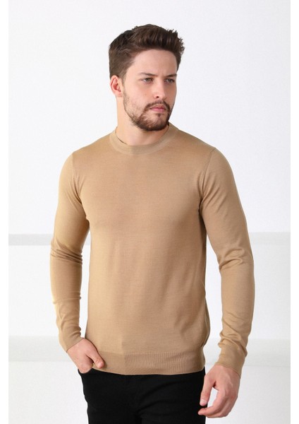Camel Bisiklet Yaka Superfine Erkek Triko Kazak