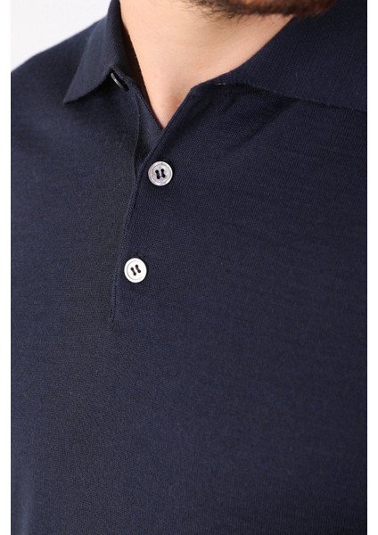 Lacivert Polo Yaka Superfine Erkek Triko Kazak