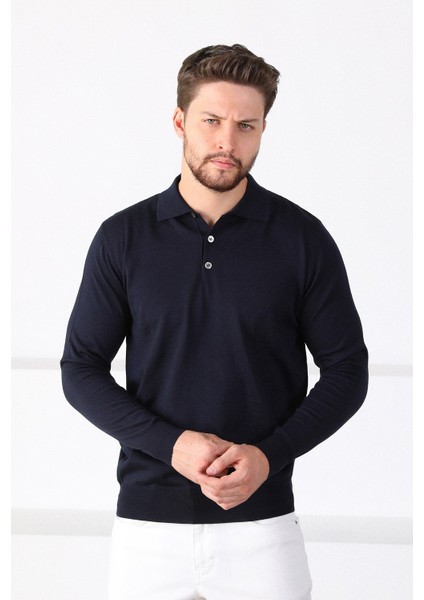 Lacivert Polo Yaka Superfine Erkek Triko Kazak
