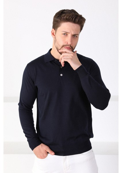 Lacivert Polo Yaka Superfine Erkek Triko Kazak