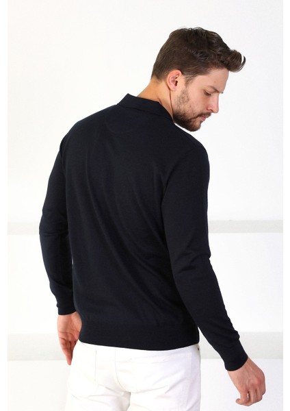 Lacivert Polo Yaka Superfine Erkek Triko Kazak