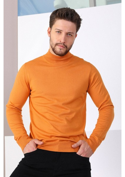Orange Yarım Balıkçı Yaka Erkek Triko Kazak