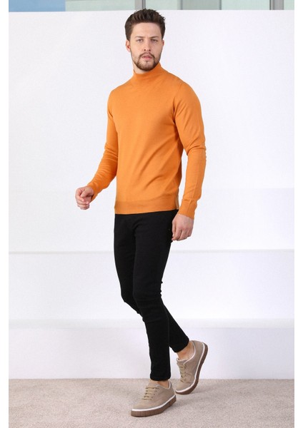 Orange Yarım Balıkçı Yaka Erkek Triko Kazak