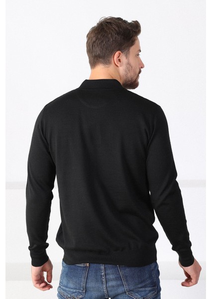 Siyah Polo Yaka Superfine Erkek Triko Kazak