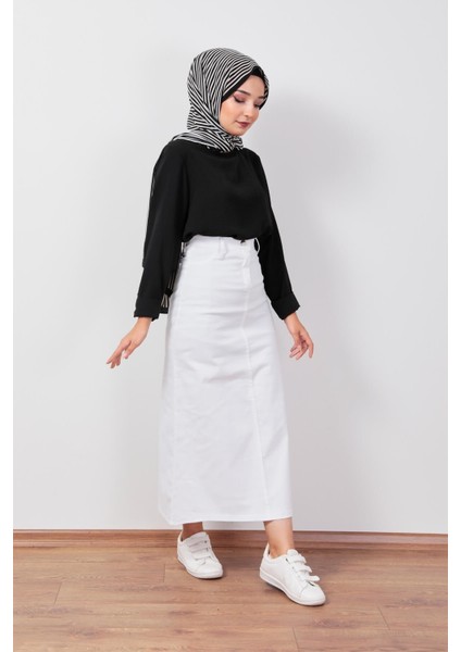 Ultra Likralı Gabardin Etek - Beyaz