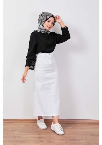 Ultra Likralı Gabardin Etek - Beyaz