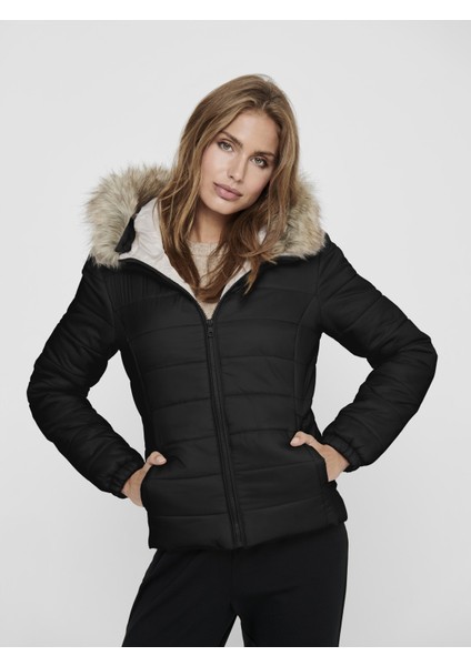 Onldogukan Fur Padded Kadın Siyah Mont