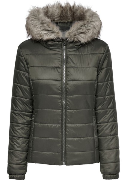 Onldogukan Fur Padded Kadın Haki Mont